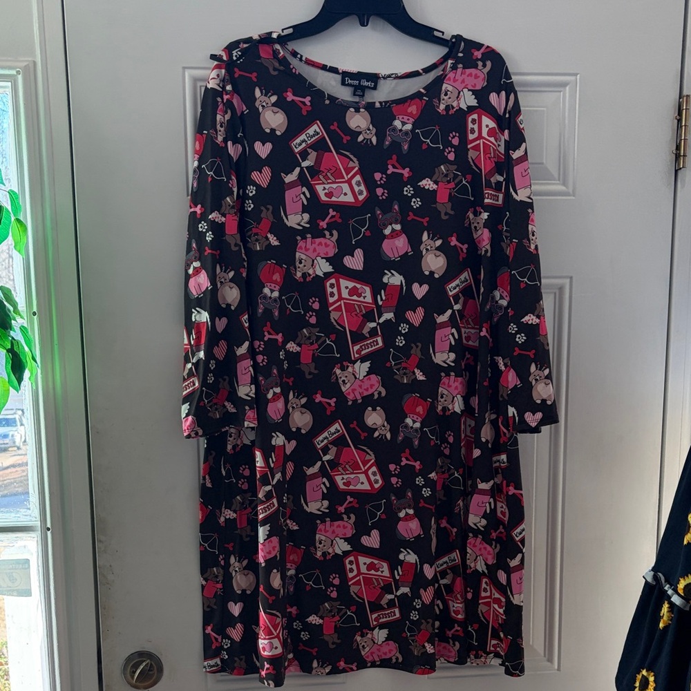 Dear Deer Long Sleeve Black and Pink Dress